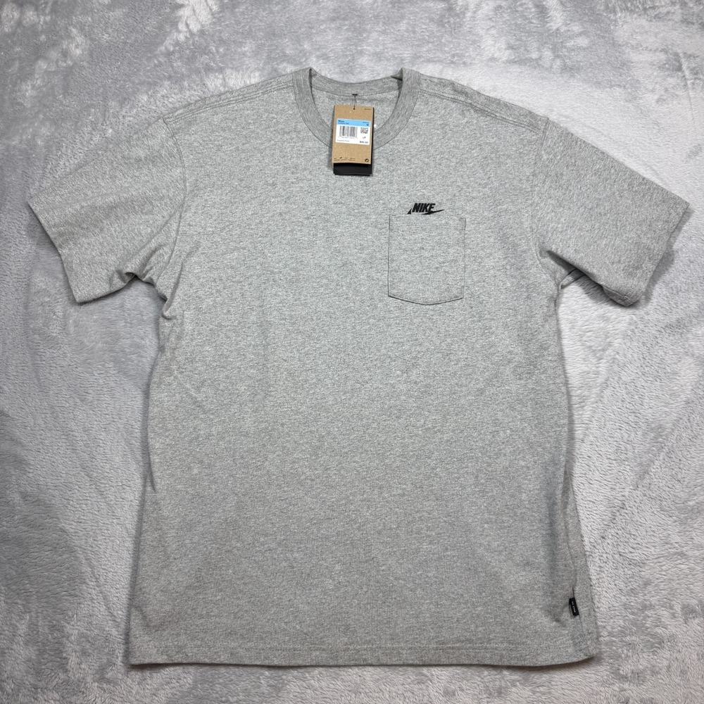 Nike T Shirt Mens Medium Grey Loose Fit Pocket Logo Short Sleeve Organic Cotton